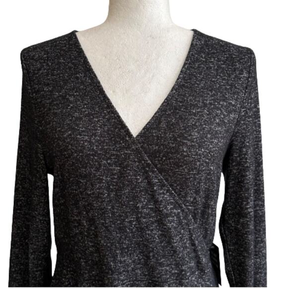 Express Dress Charcoal Gray Jersey Long Sleeve Surplice V- Neck Dress Medium NEW - Picture 3 of 11